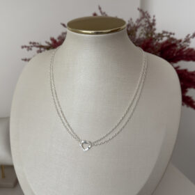 Colar Corrente Dupla Pingente Coração Vazado Prata 950-45cm