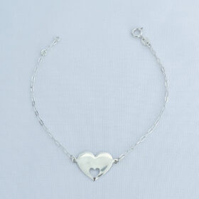 Pulseira Placa Coração Prata 925-18cm
