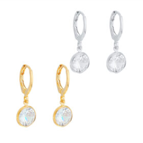 Argola Dourada Pingente Zircônia-2cm