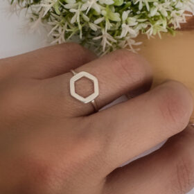 Anel Hexagonal Vazado Prata 925-18