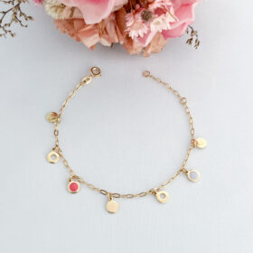 Pulseira Pingentes Medalha e Resina-19cm