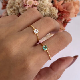 Solitário Pedra Quadrada Cristal-4x4mm