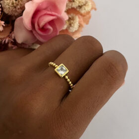 Solitário Quadrado Aro Bolinhas-19