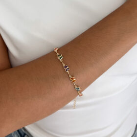 Pulseira Borboleta Cristais  Coloridos-22cm