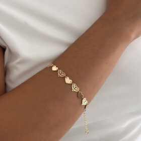 Pulseira Corações Lisos e Vazados-22cm