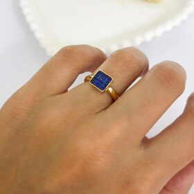 Anel Pedra Quadrada Zircônias Rocha-15