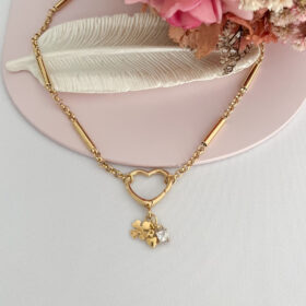 Colar Tubos Pingente Coração Patuá-45cm