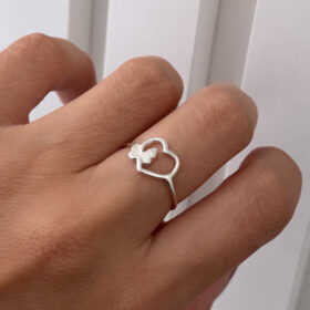 Anel Coração Vazado Borboleta Prata 925