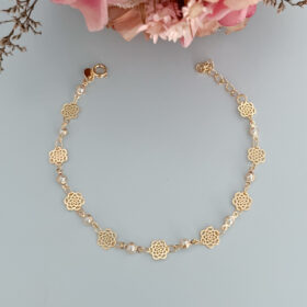 Pulseira Florzinha e Pérolas-20cm