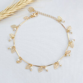 Tornozeleiras  Pingentes Folhinhas e Pérolas-24cm