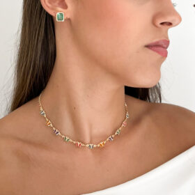 Colar Borboleta Cristais Coloridos-40cm