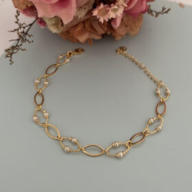 Pulseira Elos com 2 Pérolas-23cm